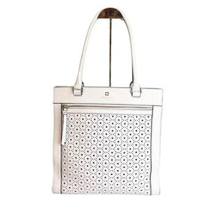 Kate Spade Perri Lane Bubbles Lynne White Leather Cutout Tote Shoulder Purse Bag